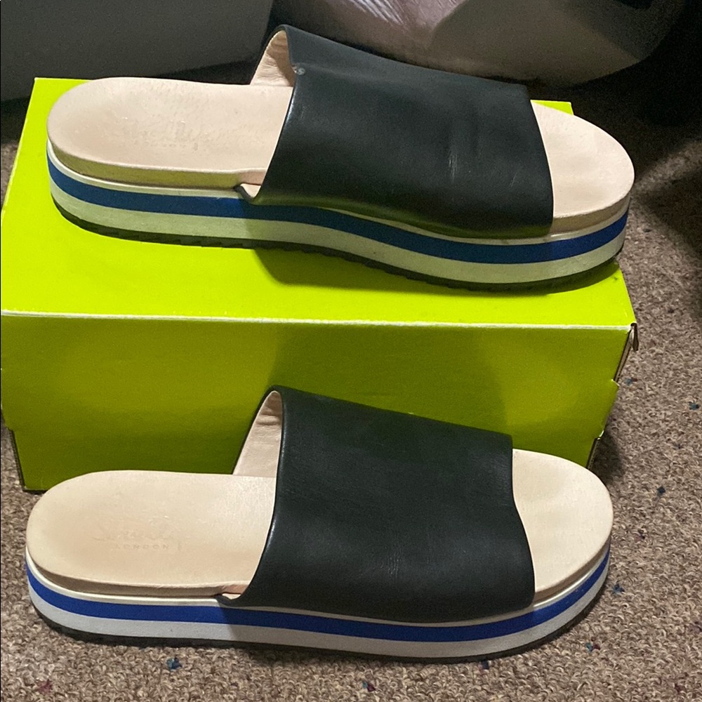 Shellys London Black and Blue Platform Sandals
